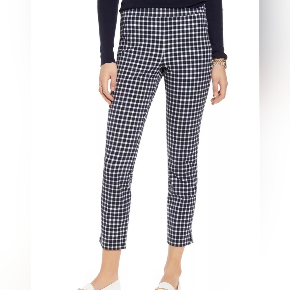 1901 stretch ankle skinny pant, blue gingham, side zip, size 8